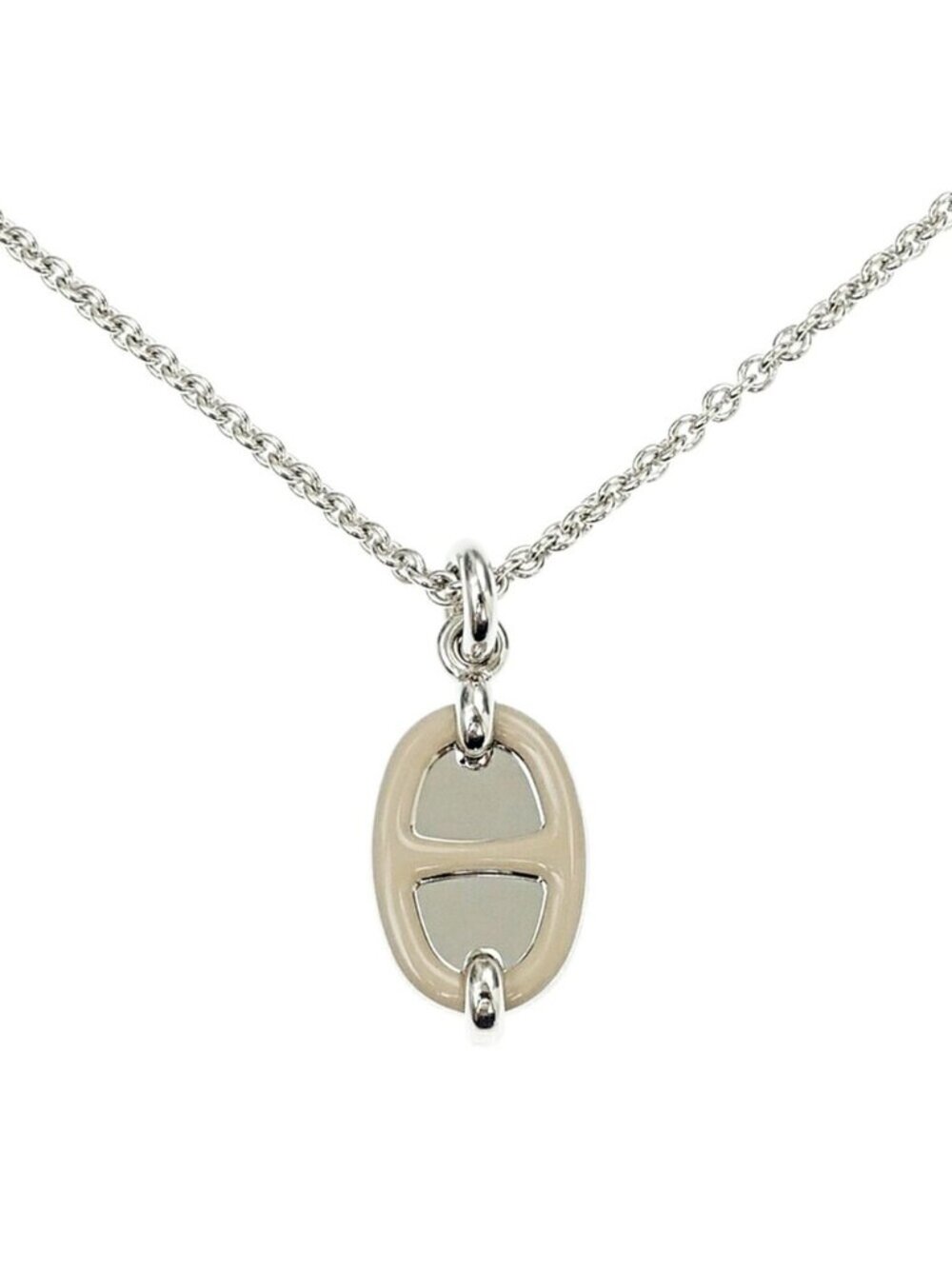Hermes Pendant Mini Maillon PM Silver Beige Necklace